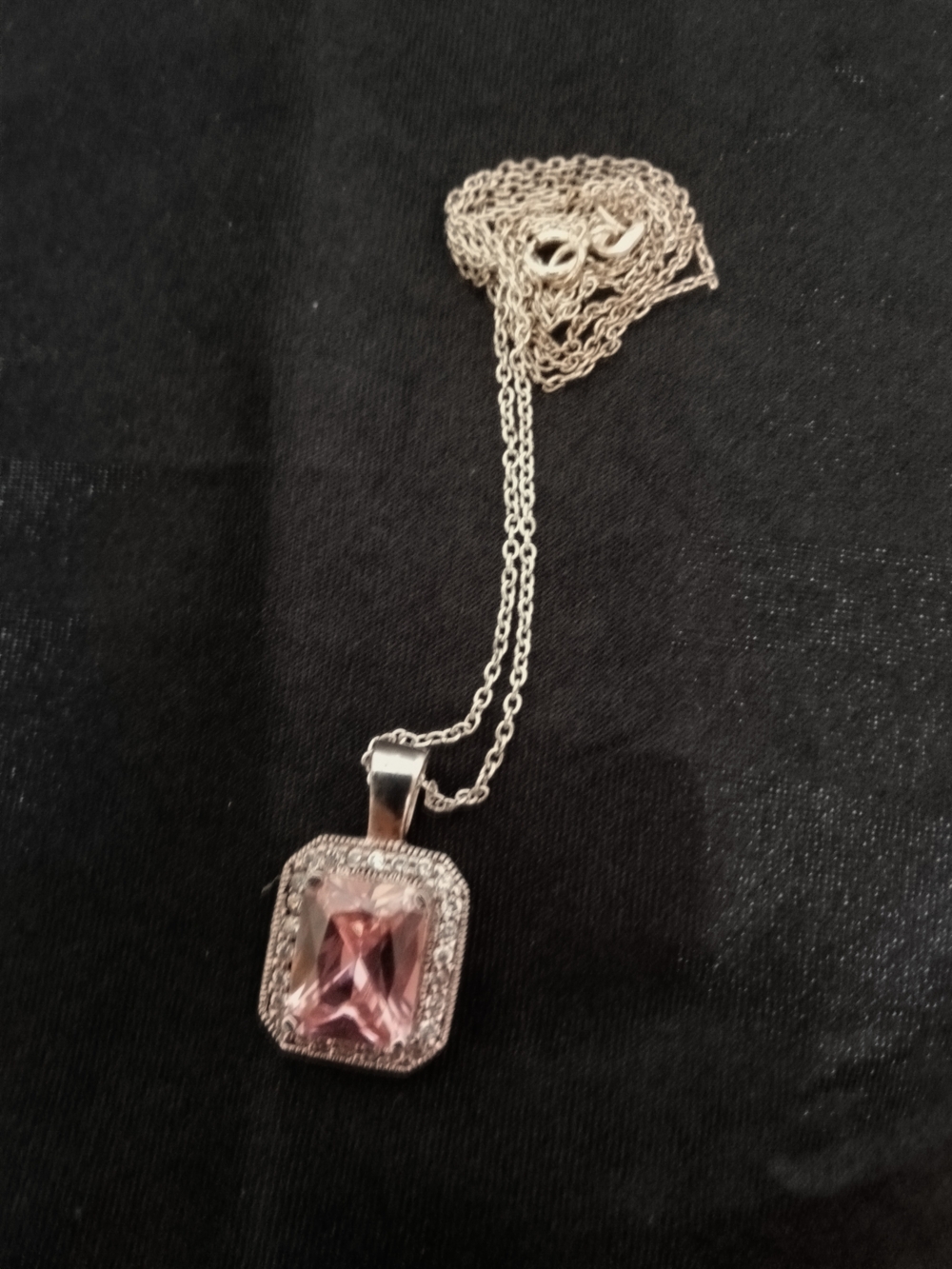 925 Silver Necklace with Pink Cushion-Cut Pendant